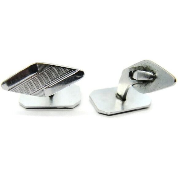 Silver-Tone Cufflinks Tux Shirt Dress Suit Vintage - Picture 3 of 4